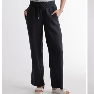 Quince Smocked Linen Wide Leg Pant Size Medium Black